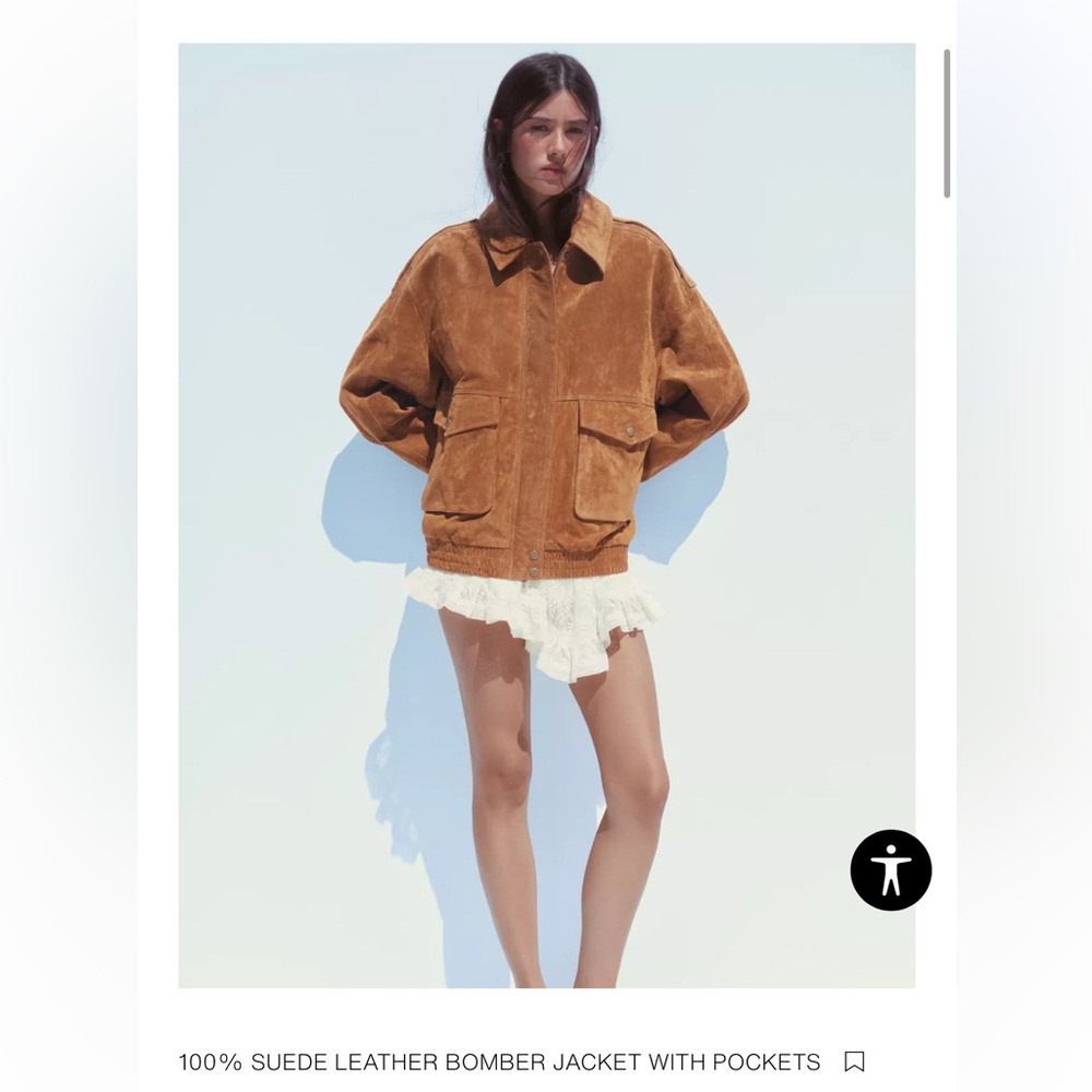 Zara Suede Bomber Jacket in tan